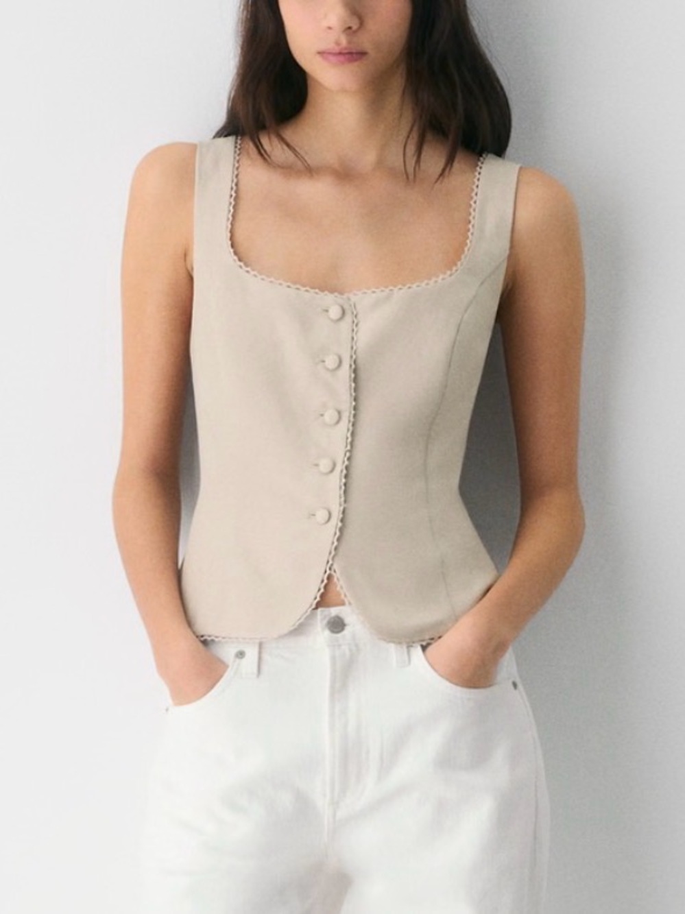 Aritzia Neutral Beige Button-Front Tank